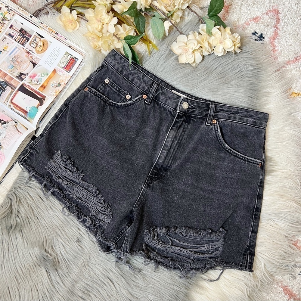 Topshop A Line Black Wash Women’s High Rise Distressed Shorts Sz 10